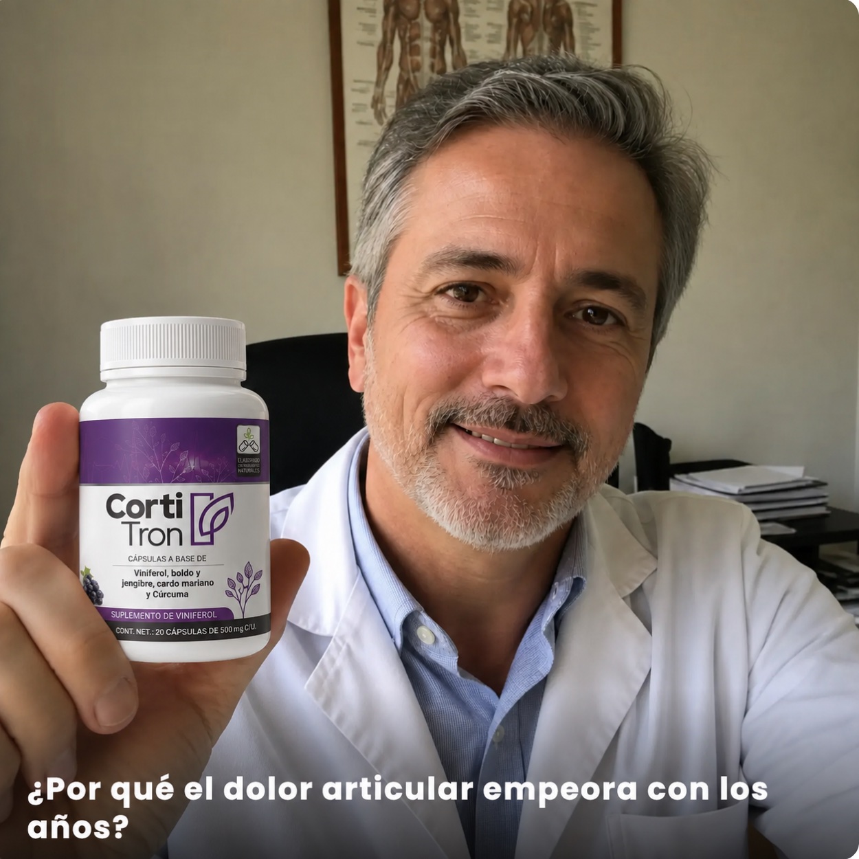 Especialista Cortitron sosteniendo el producto — ¿Por qué el dolor articular empeora con los años?